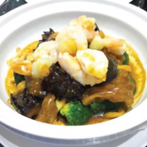149.Braise Sea Cucumber and Shrimp Brocoli Claypot