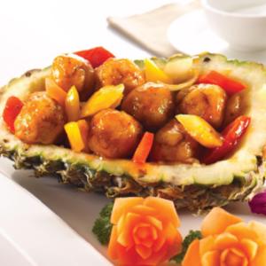 59.Deep-Fried Meatball with Sweet & Sour Sauce in Pineapple Boat
