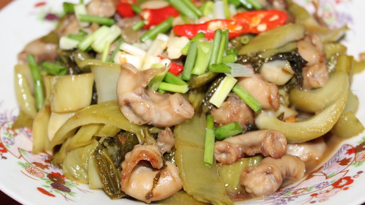 Fried Pork Intestine with Pickled Mustard  Green